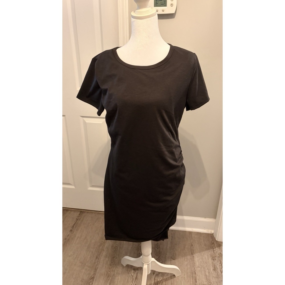 BTFBM Womens Large Black Ruched Side T-Shirt Dress Short Sleeve Crew Neck
